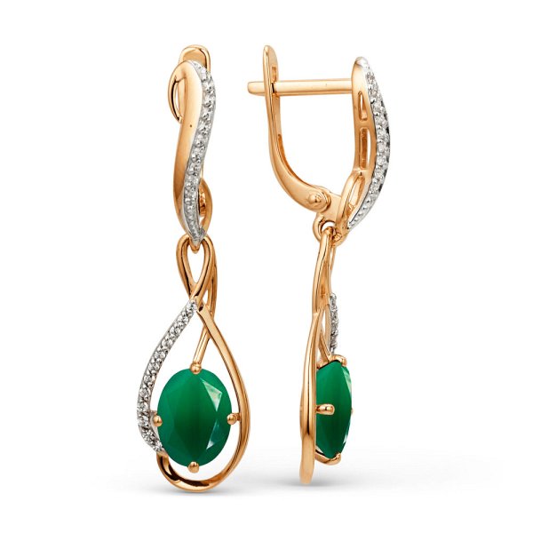 Серьги ЮФ Династия - Золото 375, Агат, Фианит (арт. 003202-5482)