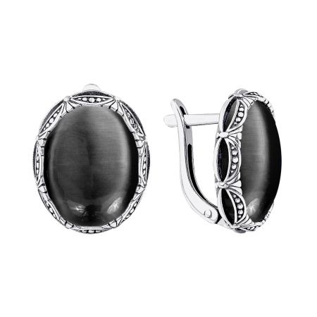 Серьги KRASNOE - Серебро 925, Синтет. кошачий глаз (арт. 2340265142-21)