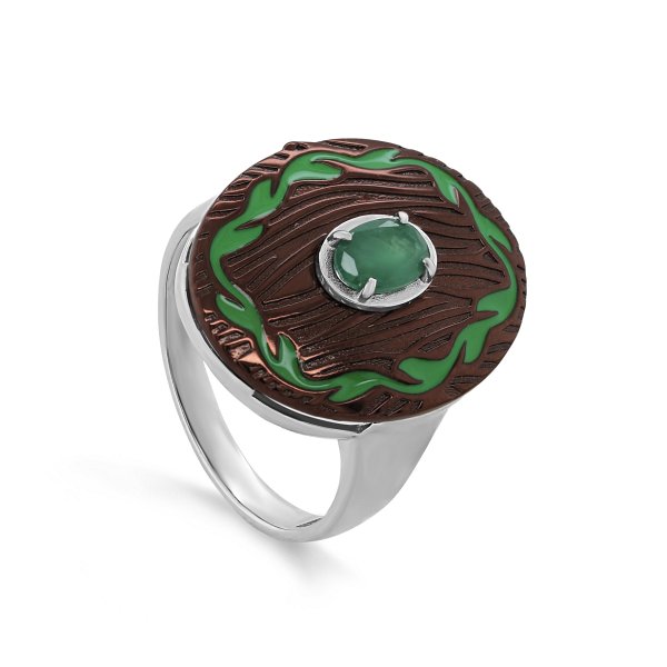 Кольцо Кабаровских - Серебро 925, Эмаль, Изумруд (арт. 11-675-1285)