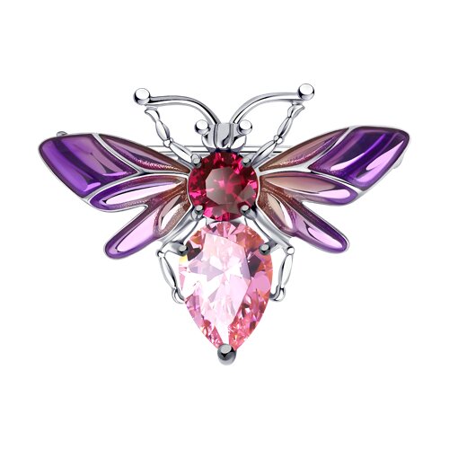 Брошь SOKOLOV - Серебро 925, Swarovski , Синтетический рубин, Эмаль (арт. 94040292)