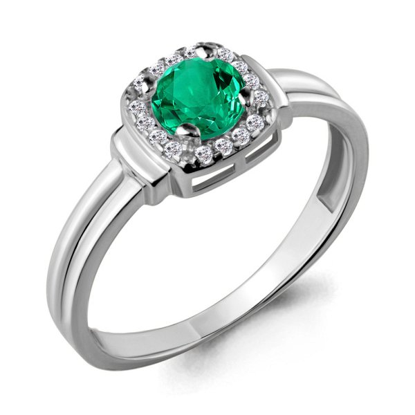 Кольцо Аквамарин - Серебро 925, Синтетический изумруд, Фианит (арт. 66567Г.5)