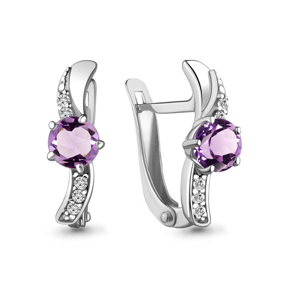 Серьги Аквамарин - Серебро 925, Аметист, Фианит (арт. 4748404А.5)