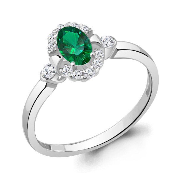 Кольцо Аквамарин - Серебро 925, Синтетический изумруд, Фианит (арт. 67375АГ.5)