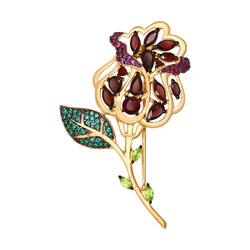 Брошь SOKOLOV - Серебро 925, Гранат, Фианит, Хризолит (арт. 92040069)