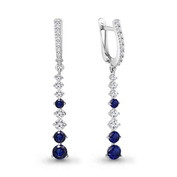 Серьги Аквамарин - Серебро 925, Синтетический сапфир , Фианит (арт. 49191АБ.5)