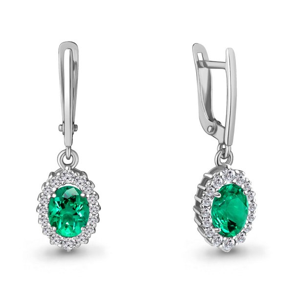 Серьги Аквамарин - Серебро 925, Синтетический изумруд, Фианит (арт. 49304АГ.5)