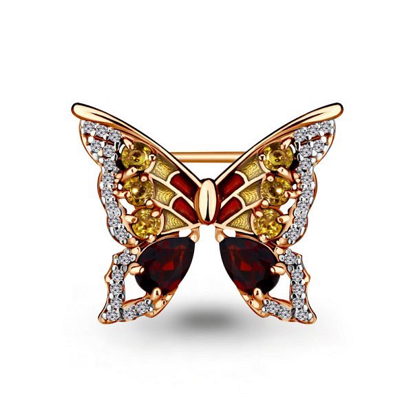 Брошь Аквамарин - Серебро 925, Гранат, Фианит, Цитрин, Эмаль (арт. 7267134А.6)