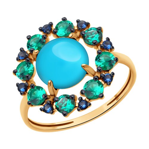 Кольцо SOKOLOV - Золото 585, Бирюза, Изумруд, Фианит (арт. 71-00273)