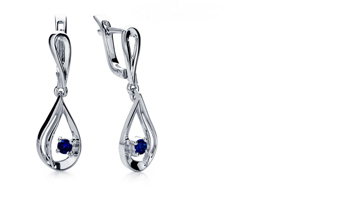 Серьги Platinum Lab. - Платина 950, Сапфир (арт. ПС-068С-01)