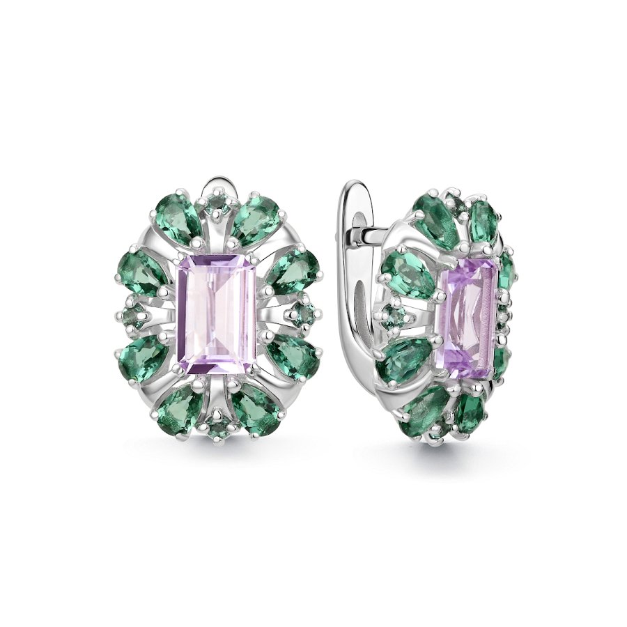Серьги Дар - Серебро 925, Аметист, Празиолит (арт. Сэ-0084рс415912)