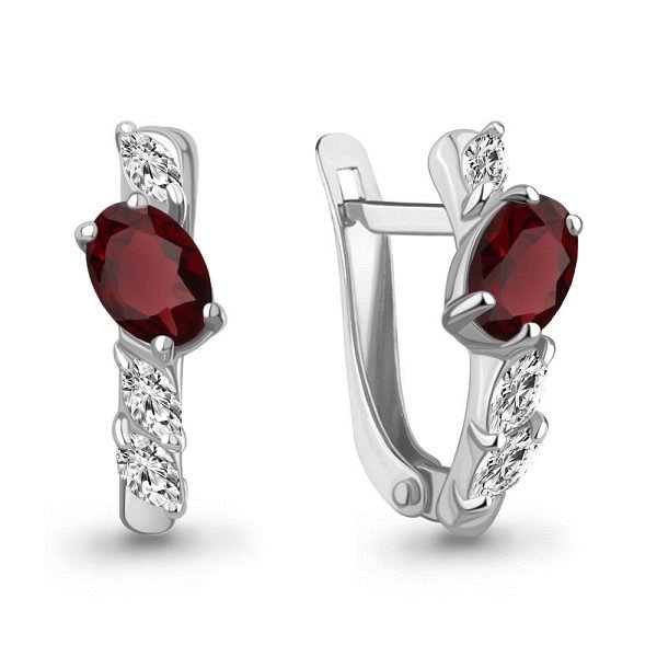 Серьги Аквамарин - Серебро 925, Гранат, Фианит (арт. 45026003.5)