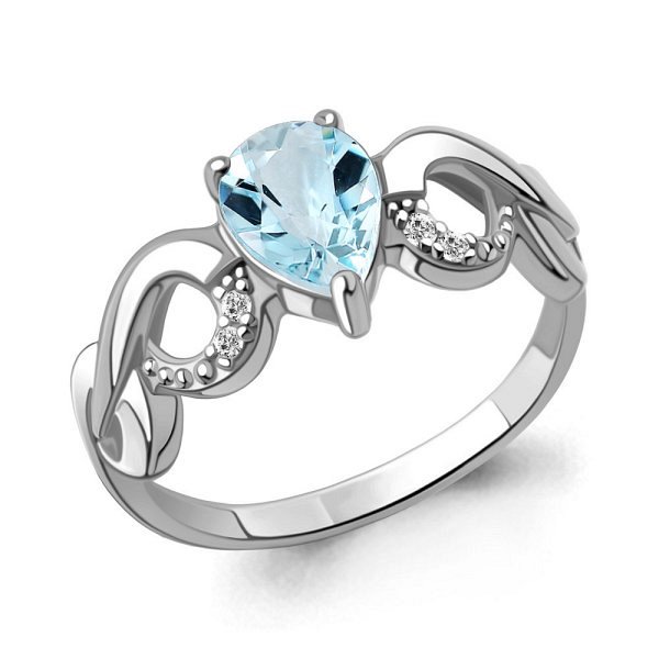 Кольцо Аквамарин - Серебро 925, Топаз, Фианит (арт. 65007302А.5)