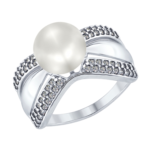 Кольцо SOKOLOV - Серебро 925, Жемчуг имитация, Фианит (арт. 94012348)