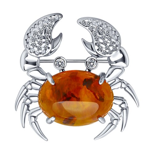 Брошь SOKOLOV - Серебро 925, Фианит, Янтарь пресс. (арт. 83040036)