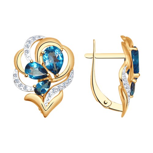Серьги SOKOLOV - Золото 375, Топаз лондон, Фианит (арт. 37725035)