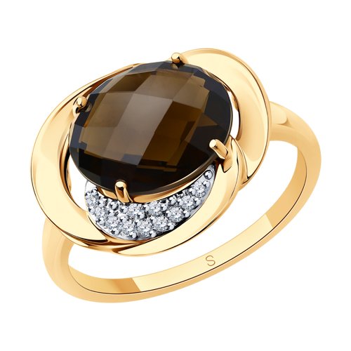 Кольцо SOKOLOV - Золото 585, Раухтопаз, Фианит (арт. 714251)