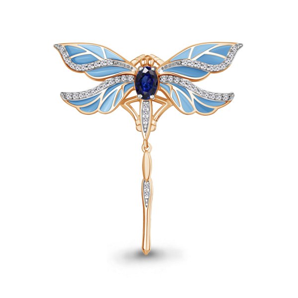 Брошь Аквамарин - Серебро 925, Синтетический сапфир , Фианит, Эмаль (арт. 77473АБ.6)