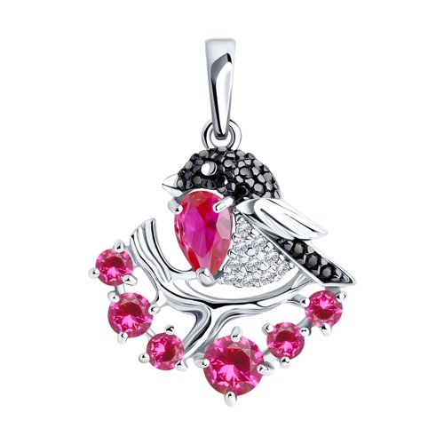 Подвеска SOKOLOV - Серебро 925, Синтетический рубин, Фианит (арт. 94031982)