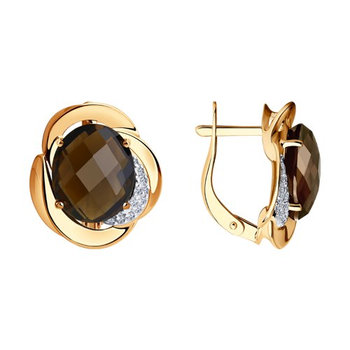 Серьги SOKOLOV - Золото 585, Раухтопаз, Фианит (арт. 724382)