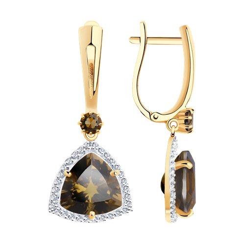 Серьги Diamant - Золото 585, Раухтопаз, Фианит (арт. 51-321-00865-2)