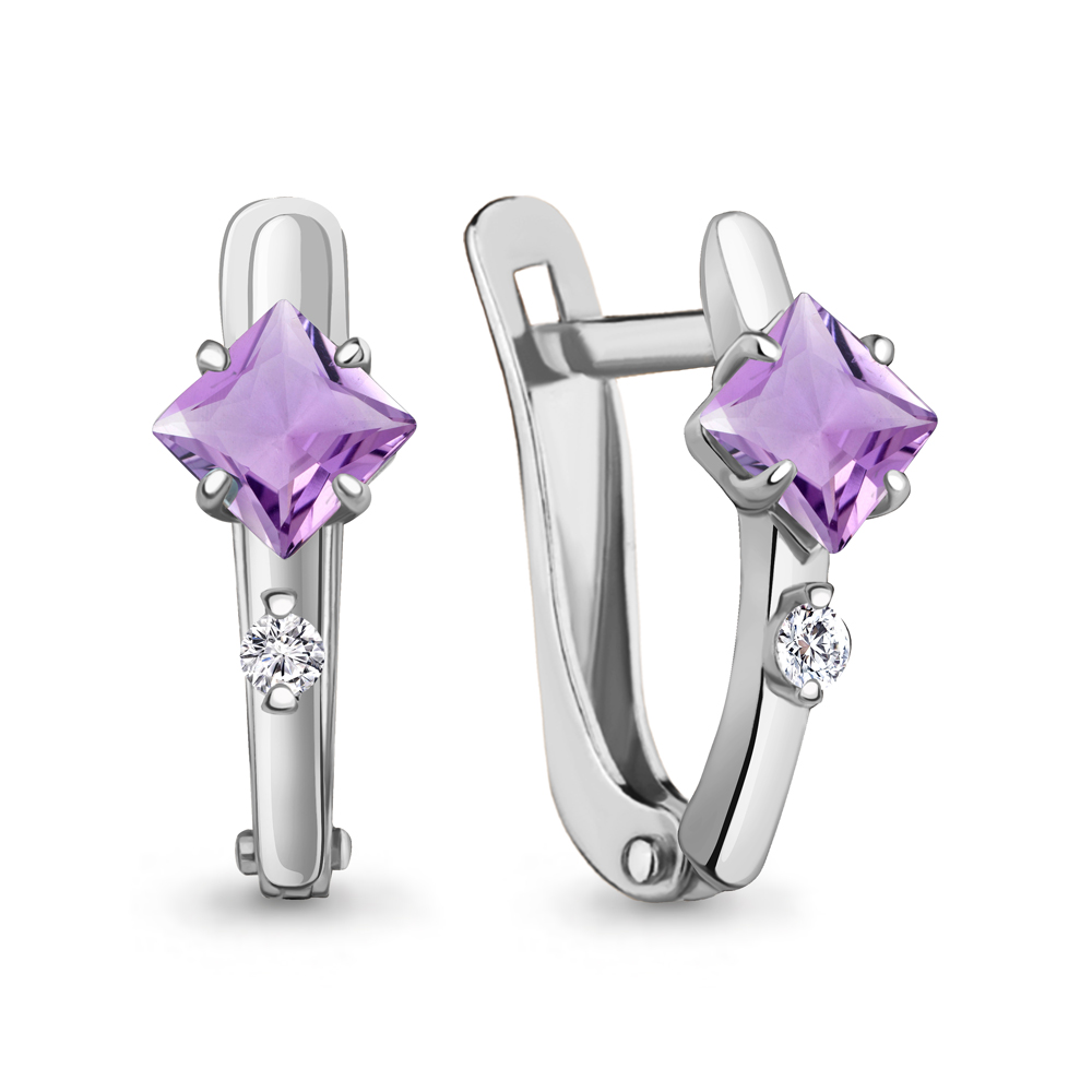 Серьги Аквамарин - Серебро 925, Аметист, Фианит (арт. 4793604.5)