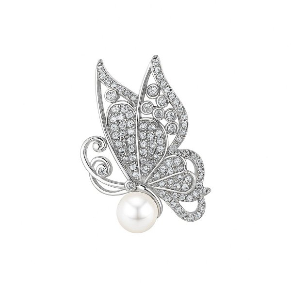 Брошь Кабаровских - Серебро 925, Жемчуг культивированный, Фианит (арт. 5-9006-1500)