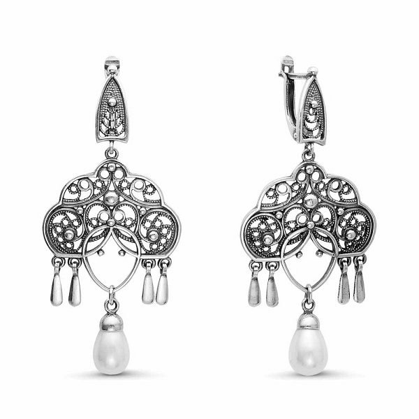 Серьги Красная пресня - Серебро 925, Жемчуг имитация (арт. 3368274)