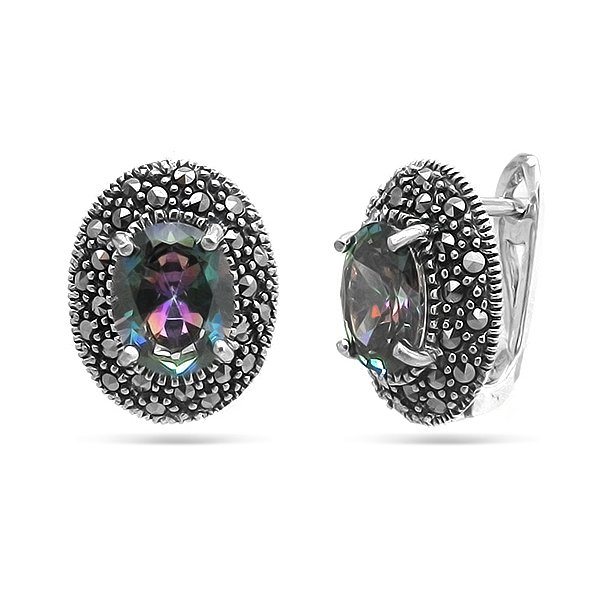 Серьги Эвора - Серебро 925, Кварц, Марказит (арт. 638887)