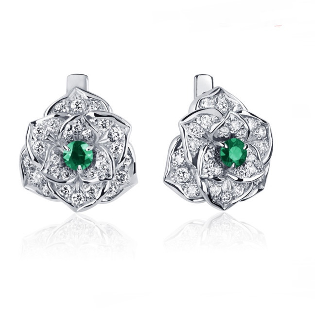 Серьги Platinum Lab. - Платина 950, Изумруд, Изумруд (арт. ПС-040И-02)