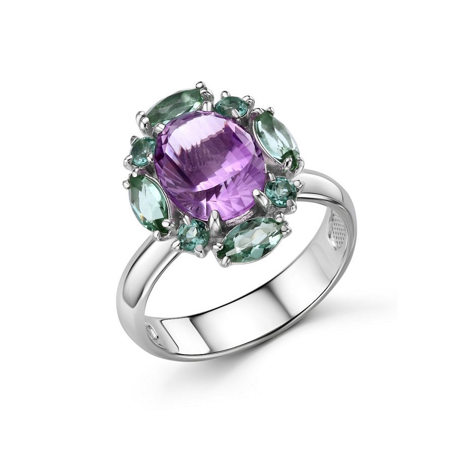 Кольцо Дар - Серебро 925, Аметист, Празиолит (арт. К-5261рс4011200)