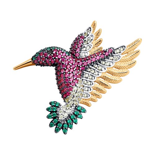 Брошь SOKOLOV - Серебро 925, Синтетический рубин, Фианит (арт. 93040045)