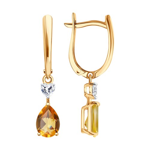 Серьги SOKOLOV - Золото 585, Фианит, Цитрин (арт. 729365)