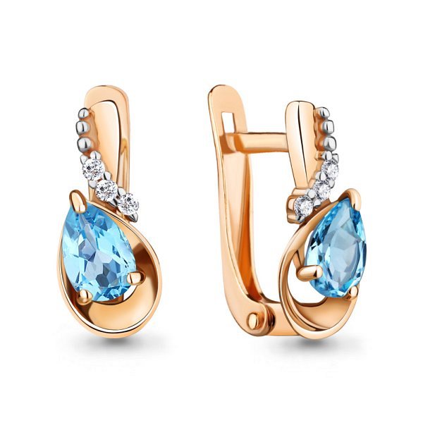 Серьги Аквамарин - Золото 375, Топаз, Фианит (арт. 4757005А.8)