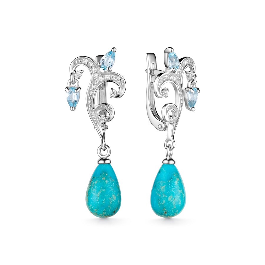 Серьги Дар - Серебро 925, Бирюза, Топаз, Фианит (арт. С-4038рг4380200)