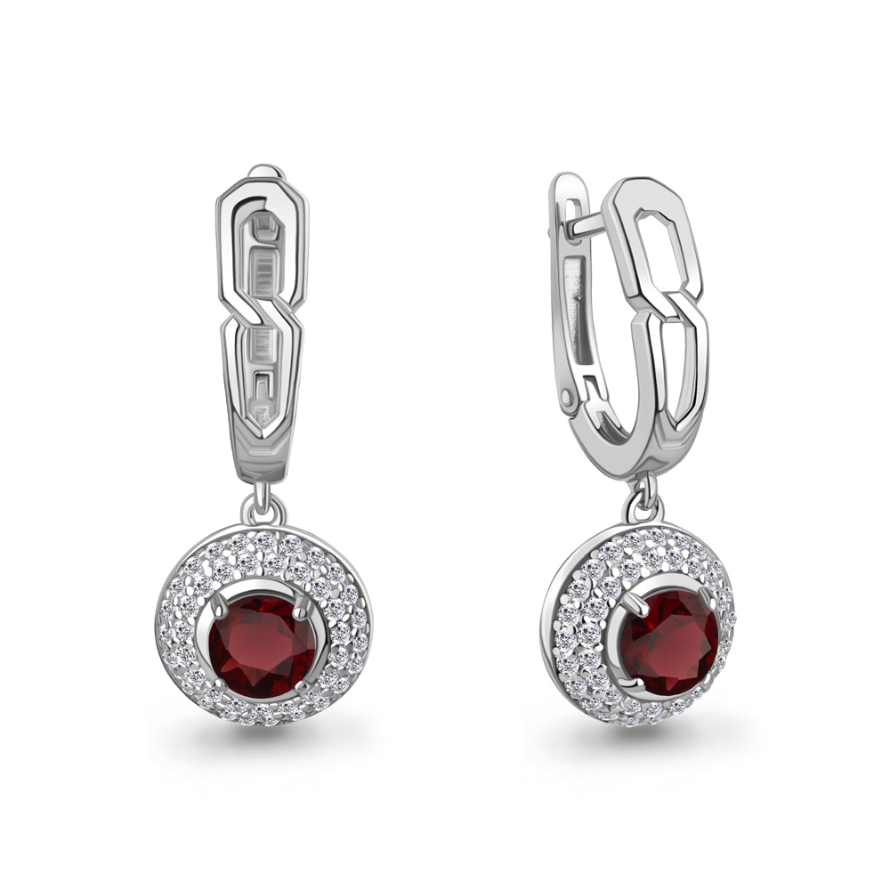 Серьги Аквамарин - Серебро 925, Гранат, Фианит (арт. 45013103А.5)