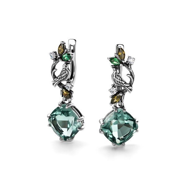 Серьги Дар - Серебро 925, Празиолит, Фианит (арт. С-5207ос4122227600)