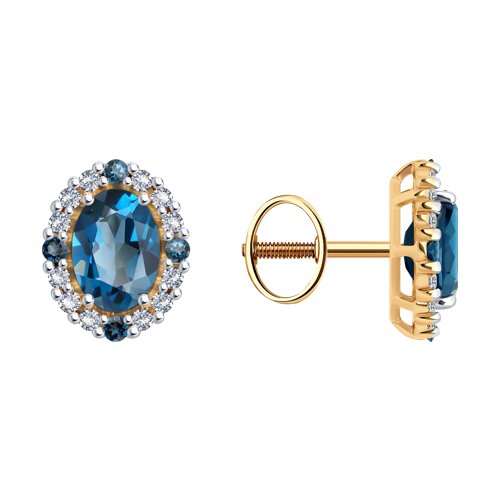 Серьги SOKOLOV - Золото 585, Топаз лондон, Фианит (арт. 728964)