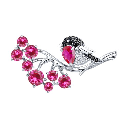 Брошь SOKOLOV - Серебро 925, Синтетический рубин, Фианит (арт. 94040139)
