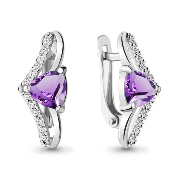 Серьги Аквамарин - Серебро 925, Аметист, Фианит (арт. 4748204А.5)