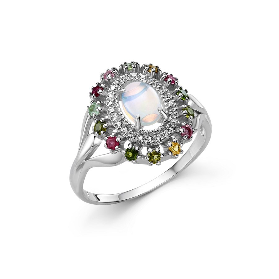 Кольцо Дар - Серебро 925, Опал, Турмалин, Фианит (арт. К-3933рк117042800)