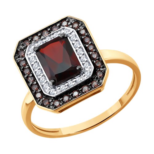 Кольцо SOKOLOV - Золото 585, Гранат, Фианит (арт. 717290)