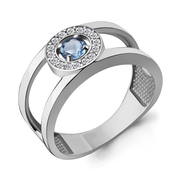 Кольцо Аквамарин - Серебро 925, Топаз, Фианит (арт. 6984605А.5)