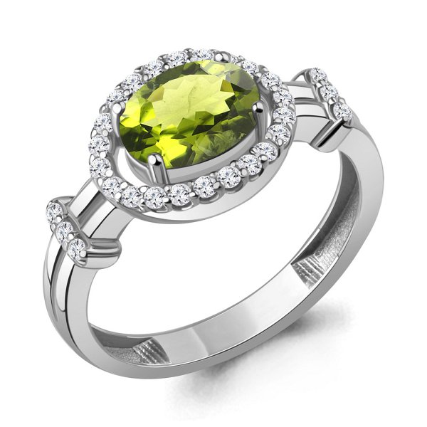 Кольцо Аквамарин - Серебро 925, Фианит, Хризолит (арт. 65030507А.5)