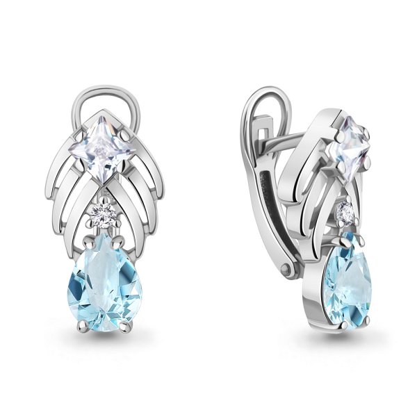Серьги Аквамарин - Серебро 925, Топаз, Фианит (арт. 4967902А.5)