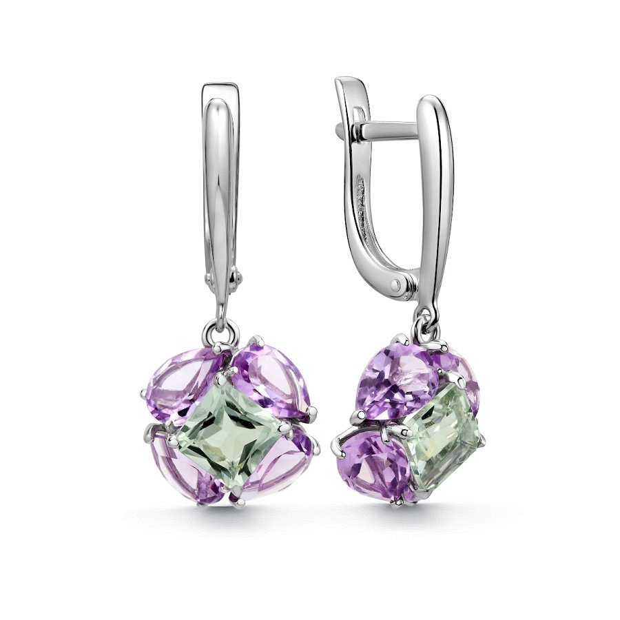 Серьги Дар - Серебро 925, Аметист, Празиолит (арт. С-5266рс41201)