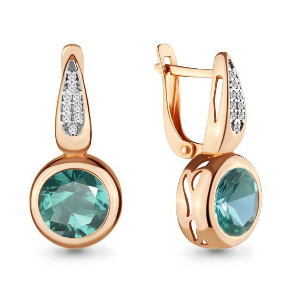 Серьги Аквамарин - Серебро 925, Синтетический турмалин, Фианит (арт. 4702688А.6)