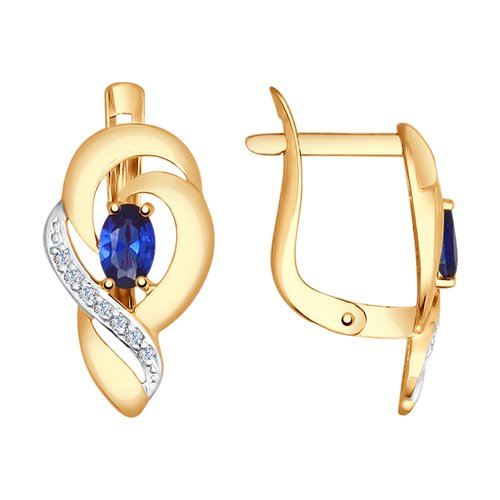 Серьги SOKOLOV - Золото 375, Синтетический сапфир , Фианит (арт. 37724800)