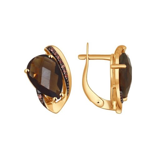 Серьги SOKOLOV - Золото 585, Раухтопаз, Фианит (арт. 724322)
