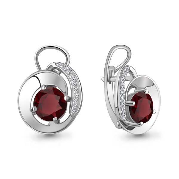 Серьги Аквамарин - Серебро 925, Гранат, Фианит (арт. 4487203А.5)