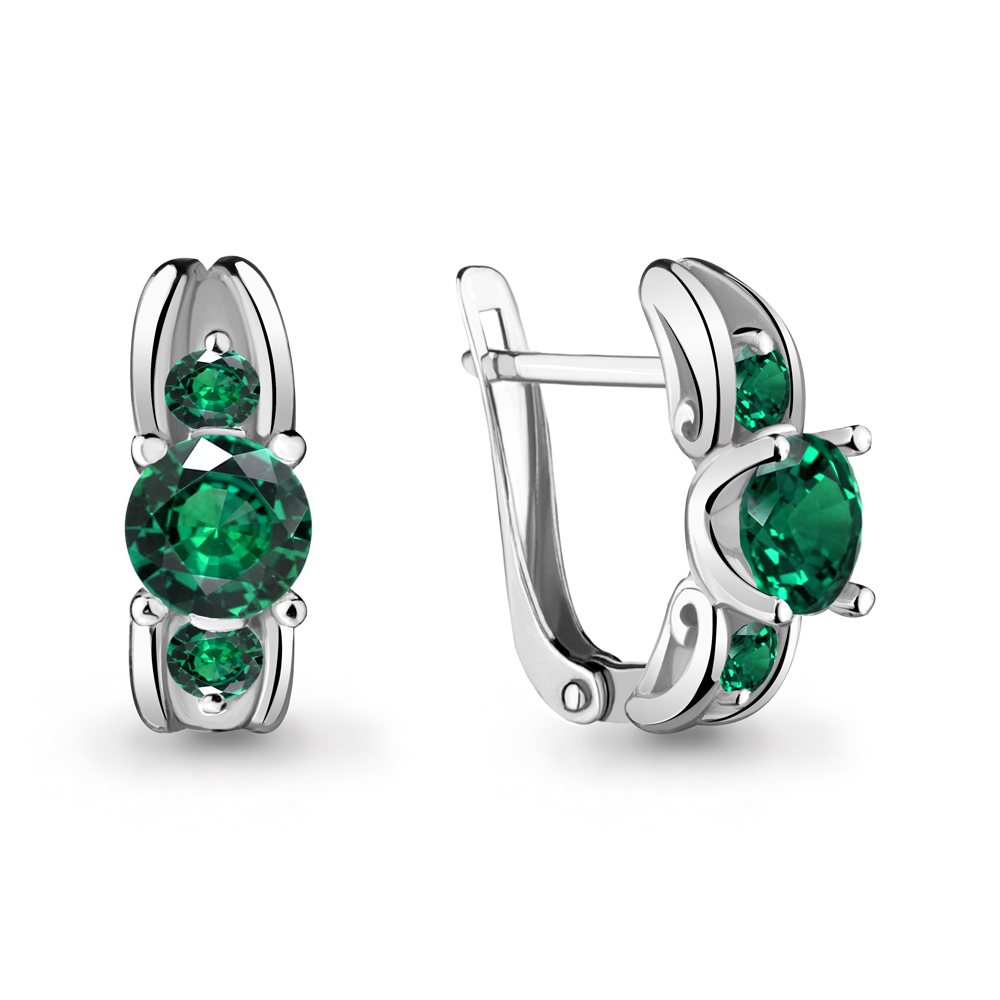 Серьги Аквамарин - Серебро 925, Синтетический изумруд (арт. 42971П.5)